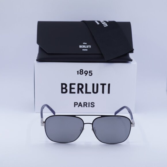 Berluti BL40004U 01C Square Sunglasses - Silver/Blue/Silver Mirror - Picture 2 of 9